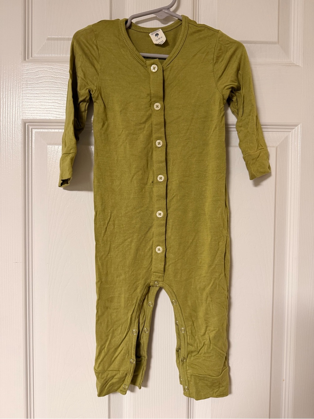 Bamboo Long-Sleeve Olive Green Button One-Piece for Kids